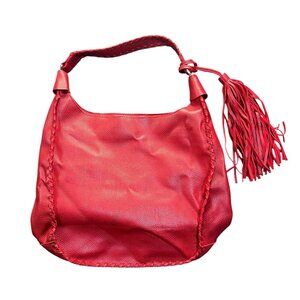 Mark & Hall Vegan Red Leather Tote Bag Silky Shoulder Hobo Tassel